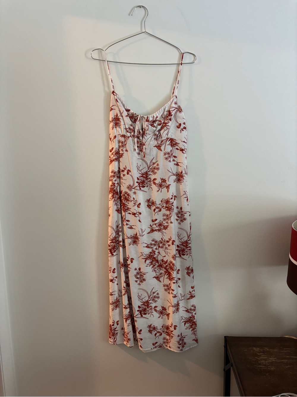 Floral Spaghetti-Strap Maxi Dress in Cream and Red